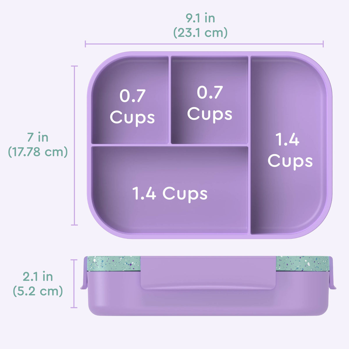 Bentgo® Kids Snap & Go Lunch Box (2-Pack) | Vivid Orchid Speckle - Product Dimensions