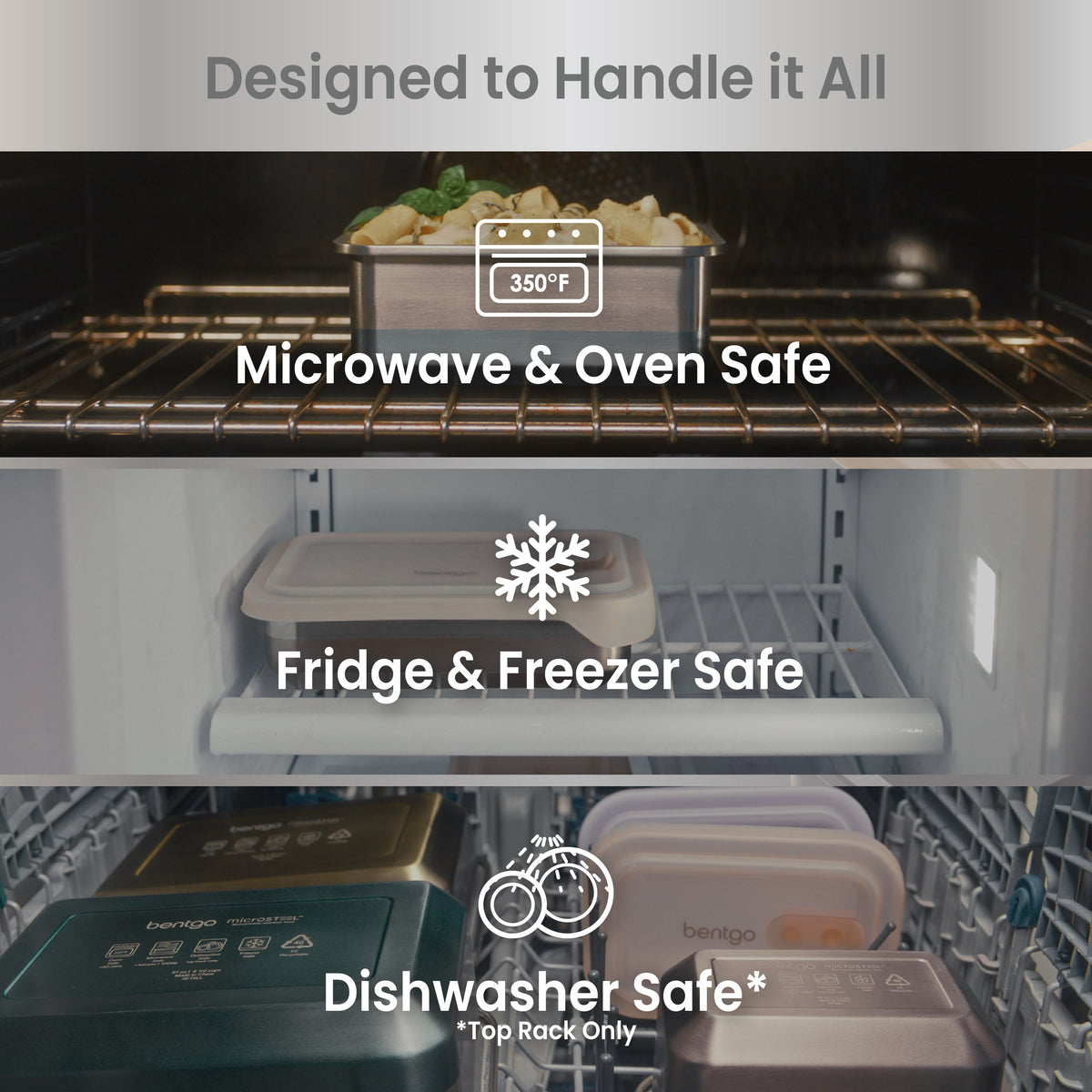 Bentgo® MicroSteel Heat & Eat Container - Dinner Size 5.5 Cups - Gold | Designed To Handle It All - Microwave & Oven Safe, Fridge & Freezer Safe, and Dishwasher Safe (Top Rack Only)