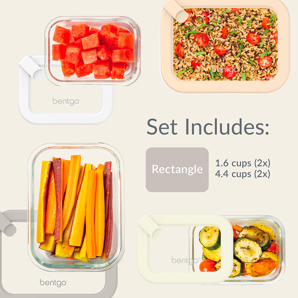 Bentgo Signature Glass Food Storage Set (8-Piece) - White Stone | Dimensions + What’s In The Box